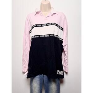 Victoria’s Secret PINK Colorblock Pink White Black Rugby Polo Long Sleeve
